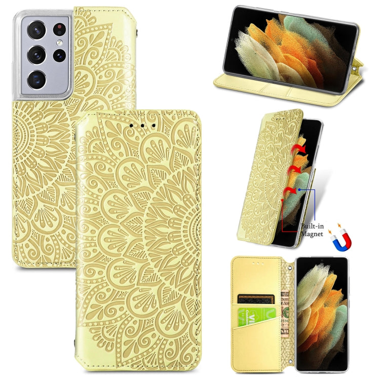 For Samsung Galaxy S21 Ultra 5G Blooming Mandala Embossed Pattern Magnetic Horizontal Flip Leather Case with Holder & Card Slots & Wallet