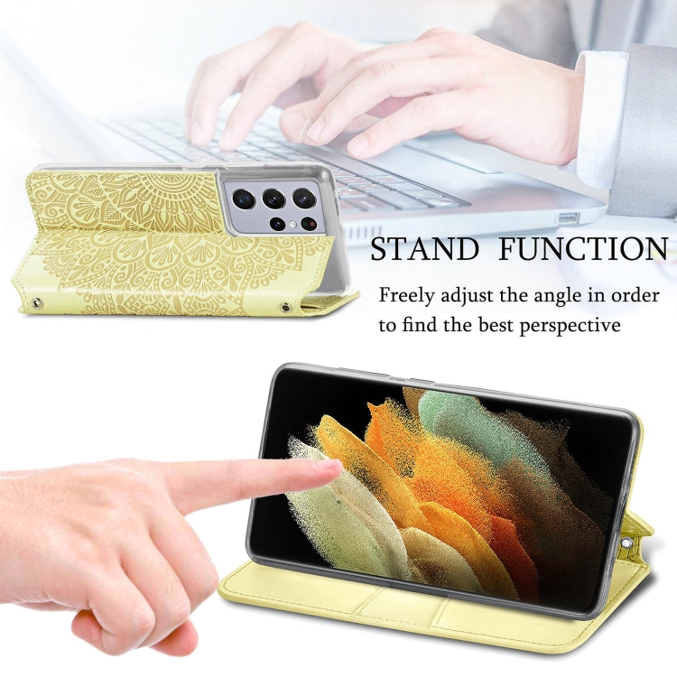 For Samsung Galaxy S21 Ultra 5G Blooming Mandala Embossed Pattern Magnetic Horizontal Flip Leather Case with Holder & Card Slots & Wallet