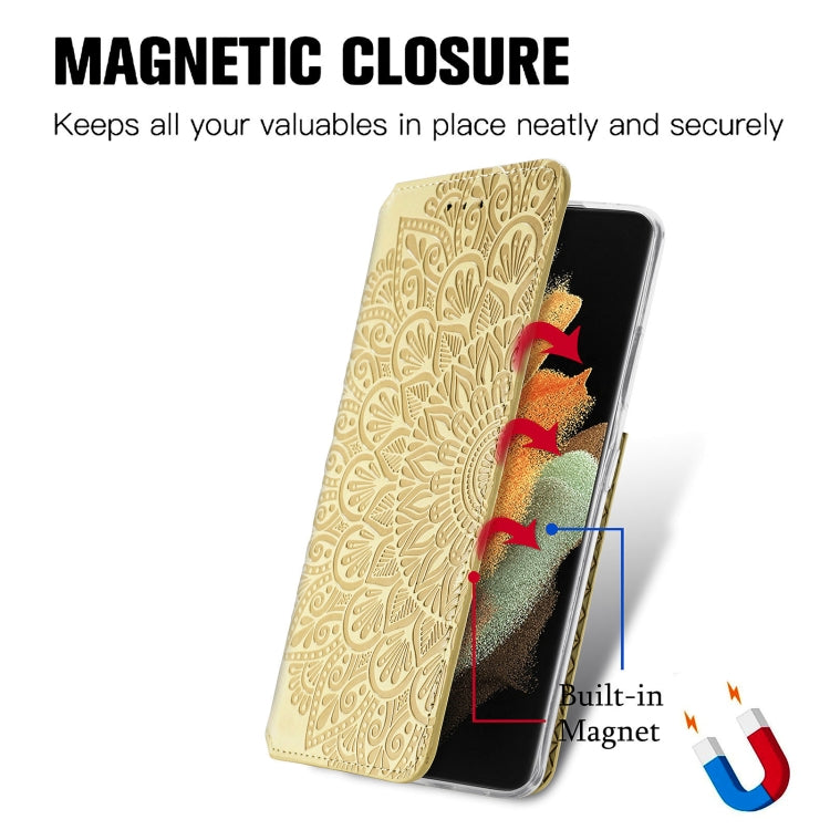 For Samsung Galaxy S21 Ultra 5G Blooming Mandala Embossed Pattern Magnetic Horizontal Flip Leather Case with Holder & Card Slots & Wallet