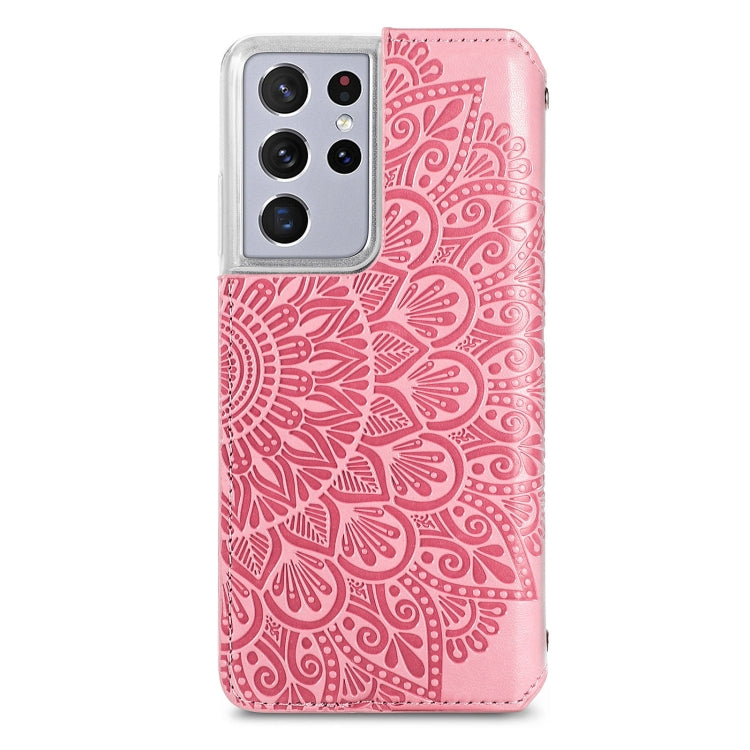 For Samsung Galaxy S21 Ultra 5G Blooming Mandala Embossed Pattern Magnetic Horizontal Flip Leather Case with Holder & Card Slots & Wallet