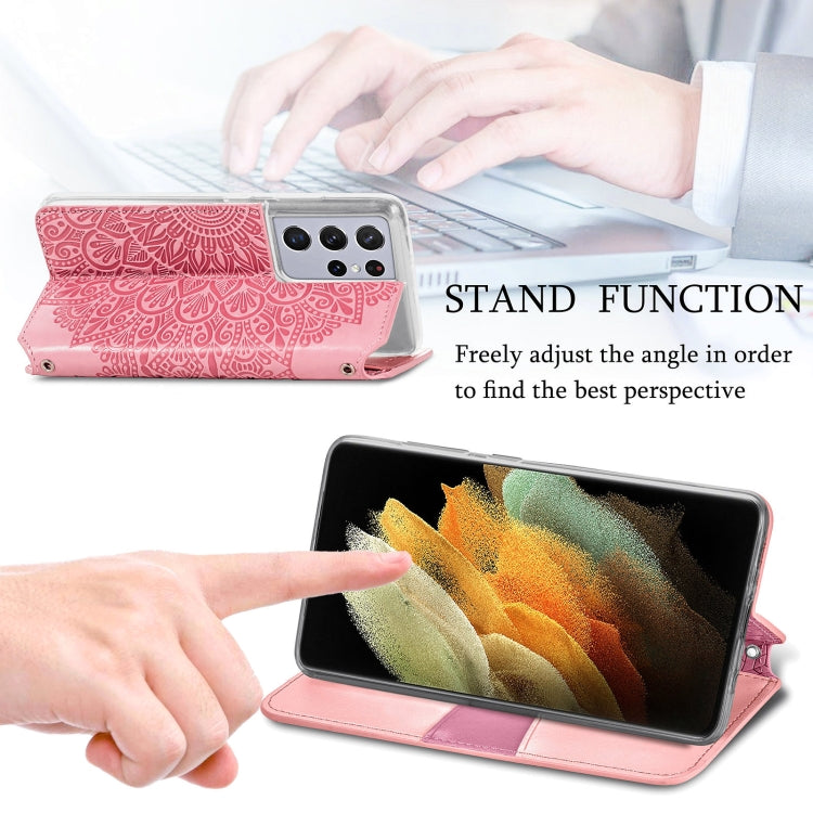 For Samsung Galaxy S21 Ultra 5G Blooming Mandala Embossed Pattern Magnetic Horizontal Flip Leather Case with Holder & Card Slots & Wallet