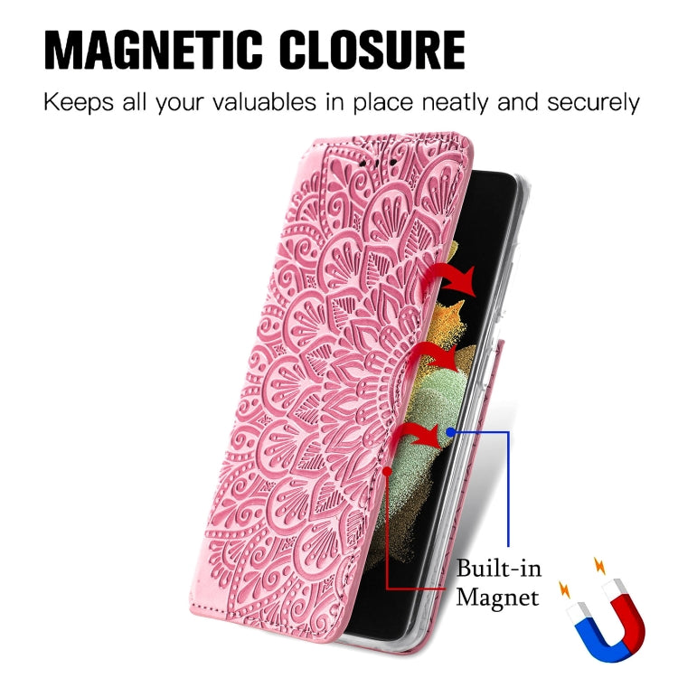For Samsung Galaxy S21 Ultra 5G Blooming Mandala Embossed Pattern Magnetic Horizontal Flip Leather Case with Holder & Card Slots & Wallet