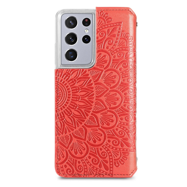 For Samsung Galaxy S21 Ultra 5G Blooming Mandala Embossed Pattern Magnetic Horizontal Flip Leather Case with Holder & Card Slots & Wallet