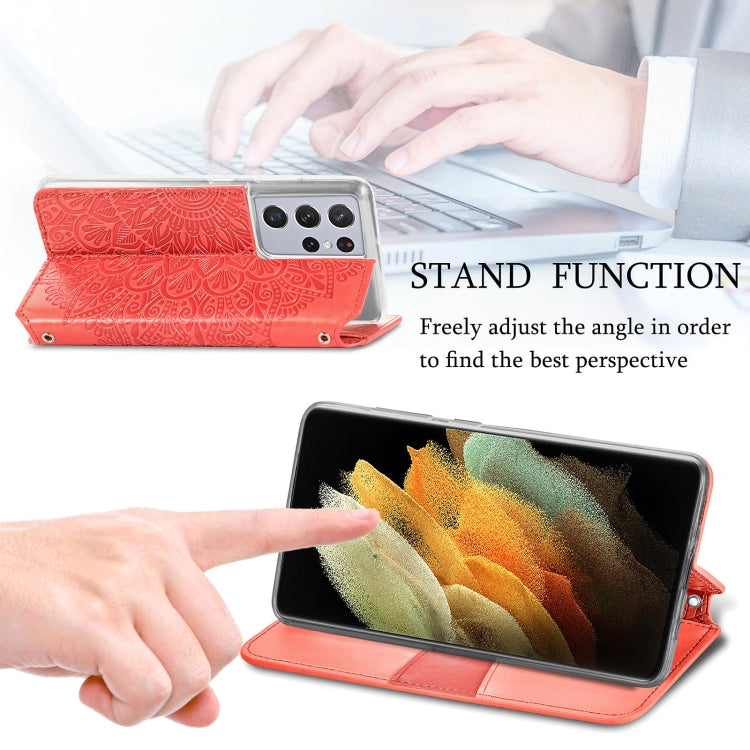 For Samsung Galaxy S21 Ultra 5G Blooming Mandala Embossed Pattern Magnetic Horizontal Flip Leather Case with Holder & Card Slots & Wallet