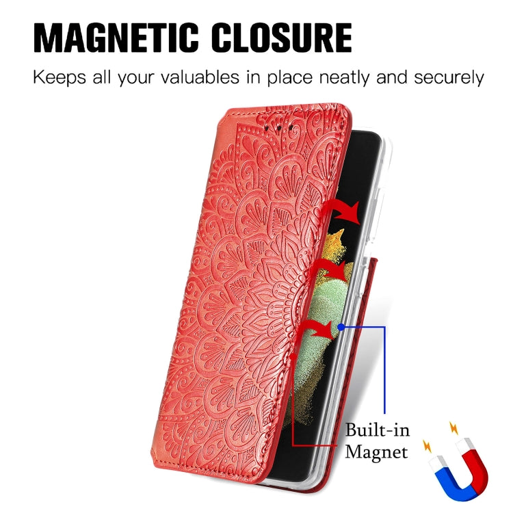 For Samsung Galaxy S21 Ultra 5G Blooming Mandala Embossed Pattern Magnetic Horizontal Flip Leather Case with Holder & Card Slots & Wallet