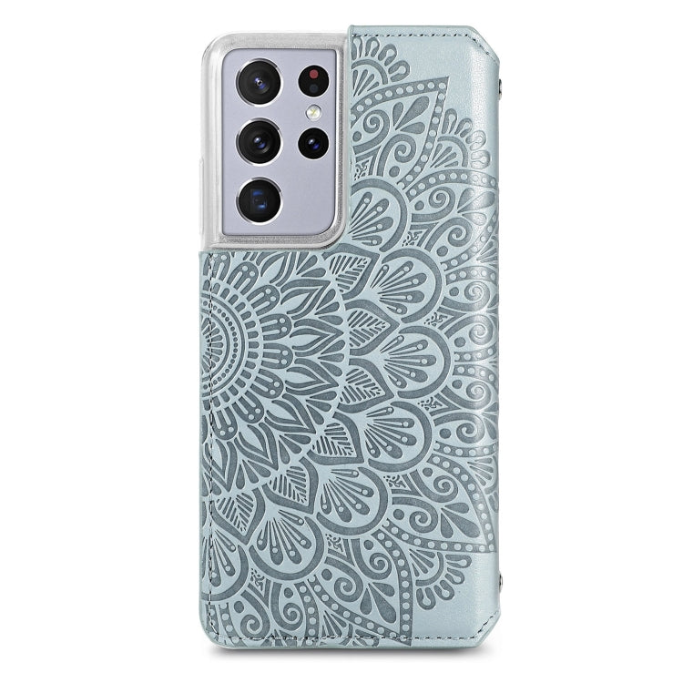 For Samsung Galaxy S21 Ultra 5G Blooming Mandala Embossed Pattern Magnetic Horizontal Flip Leather Case with Holder & Card Slots & Wallet