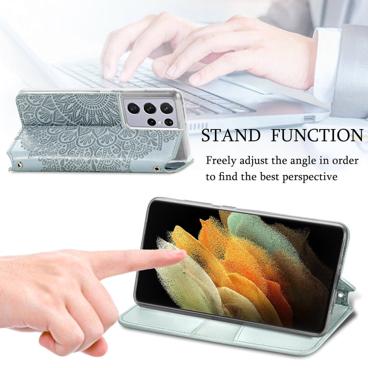 For Samsung Galaxy S21 Ultra 5G Blooming Mandala Embossed Pattern Magnetic Horizontal Flip Leather Case with Holder & Card Slots & Wallet