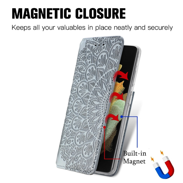 For Samsung Galaxy S21 Ultra 5G Blooming Mandala Embossed Pattern Magnetic Horizontal Flip Leather Case with Holder & Card Slots & Wallet