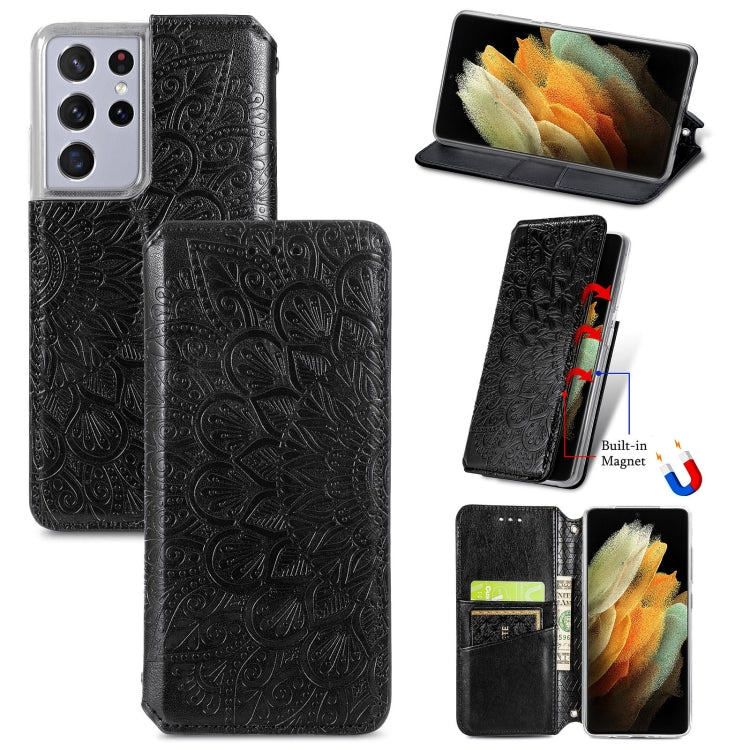For Samsung Galaxy S21 Ultra 5G Blooming Mandala Embossed Pattern Magnetic Horizontal Flip Leather Case with Holder & Card Slots & Wallet