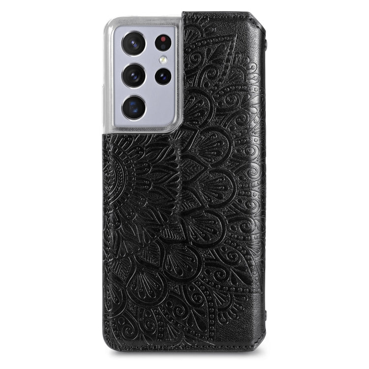 For Samsung Galaxy S21 Ultra 5G Blooming Mandala Embossed Pattern Magnetic Horizontal Flip Leather Case with Holder & Card Slots & Wallet