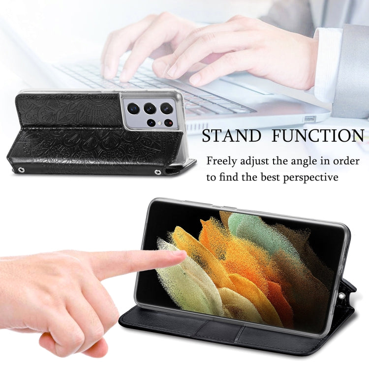For Samsung Galaxy S21 Ultra 5G Blooming Mandala Embossed Pattern Magnetic Horizontal Flip Leather Case with Holder & Card Slots & Wallet