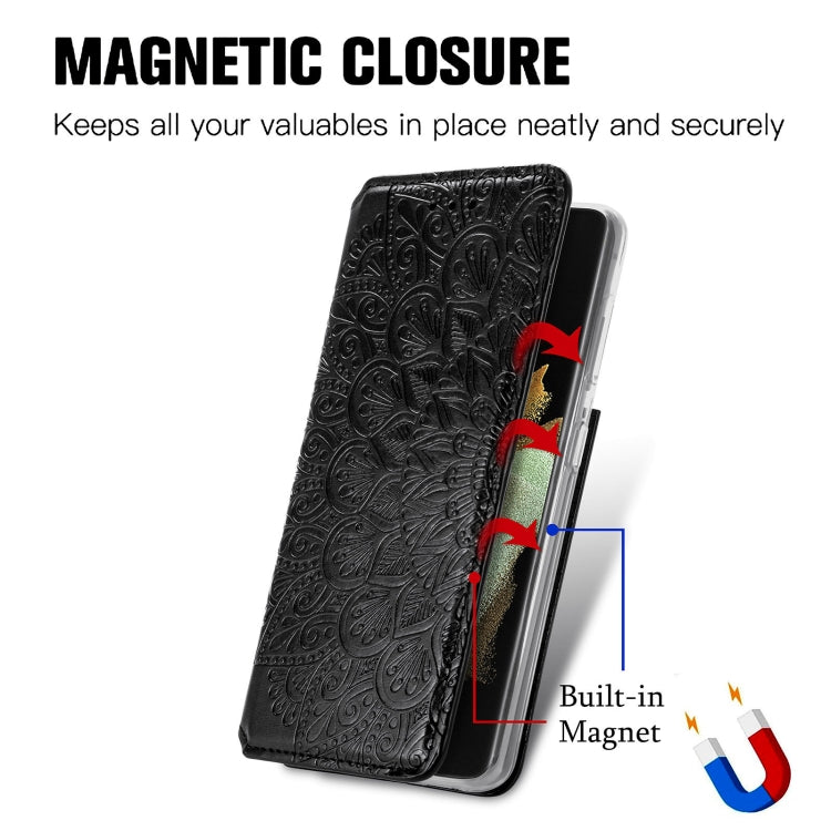 For Samsung Galaxy S21 Ultra 5G Blooming Mandala Embossed Pattern Magnetic Horizontal Flip Leather Case with Holder & Card Slots & Wallet