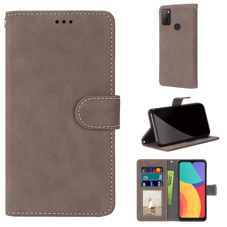 For Alcatel 1S (2021) Retro Frosted Horizontal Flip PU Leather Case with Holder & Card Slots & Wallet & Photo Frame