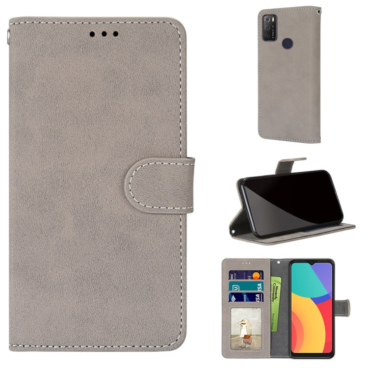 For Alcatel 1S (2021) Retro Frosted Horizontal Flip PU Leather Case with Holder & Card Slots & Wallet & Photo Frame