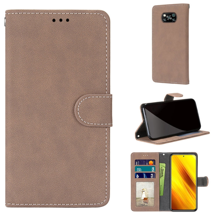 For Xiaomi Poco X3 NFC Retro Frosted Horizontal Flip PU Leather Case with Holder & Card Slots & Wallet & Photo Frame