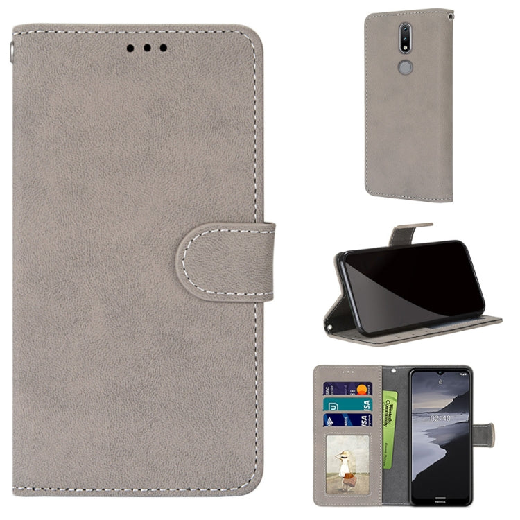 For Nokia 2.4 Retro Frosted Horizontal Flip PU Leather Case with Holder & Card Slots & Wallet & Photo Frame