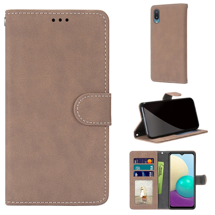 For Samsung Galaxy A02 / M02 Retro Frosted Horizontal Flip PU Leather Case with Holder & Card Slots & Wallet & Photo Frame