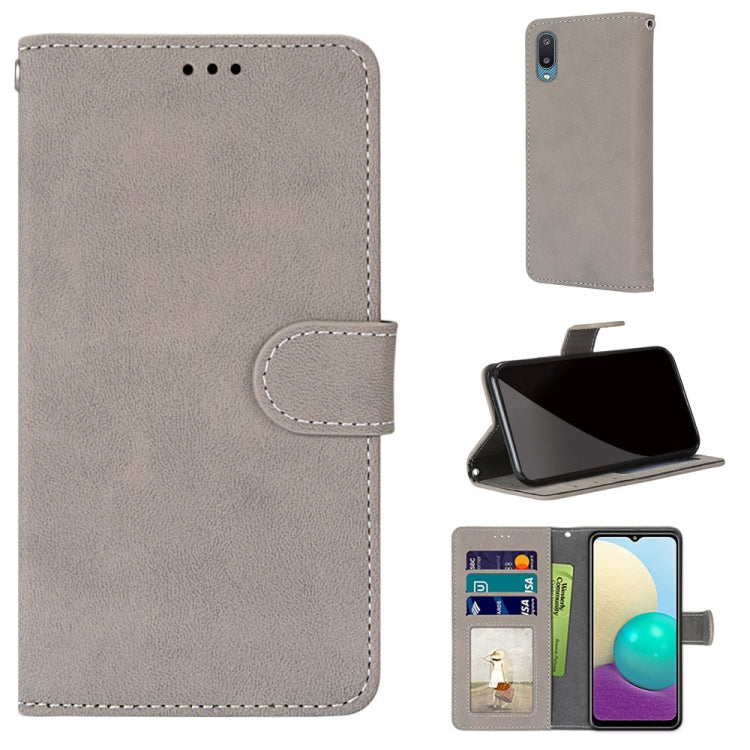 For Samsung Galaxy A02 / M02 Retro Frosted Horizontal Flip PU Leather Case with Holder & Card Slots & Wallet & Photo Frame