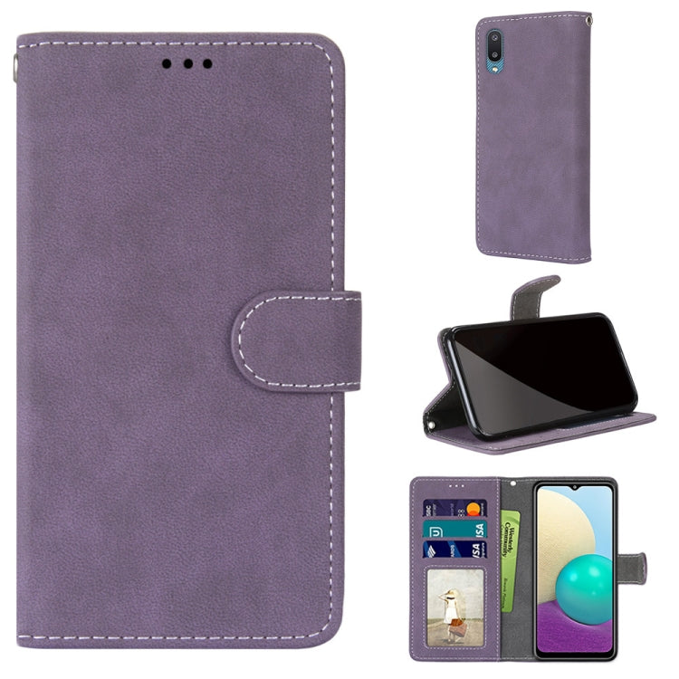 For Samsung Galaxy A02 / M02 Retro Frosted Horizontal Flip PU Leather Case with Holder & Card Slots & Wallet & Photo Frame
