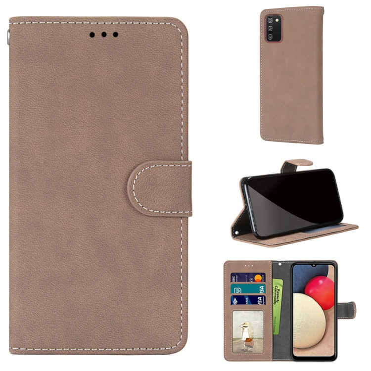 For Samsung Galaxy A02s / M02s Retro Frosted Horizontal Flip PU Leather Case with Holder & Card Slots & Wallet & Photo Frame