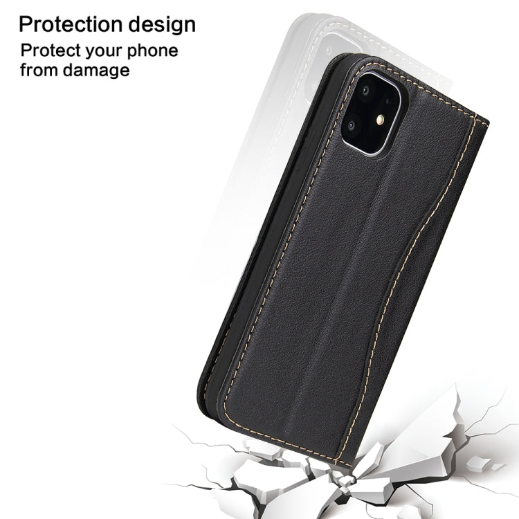For iPhone 11 Fierre Shann Cowhide Texture Horizontal Flip Leather Case with Holder & Card Slots & Wallet