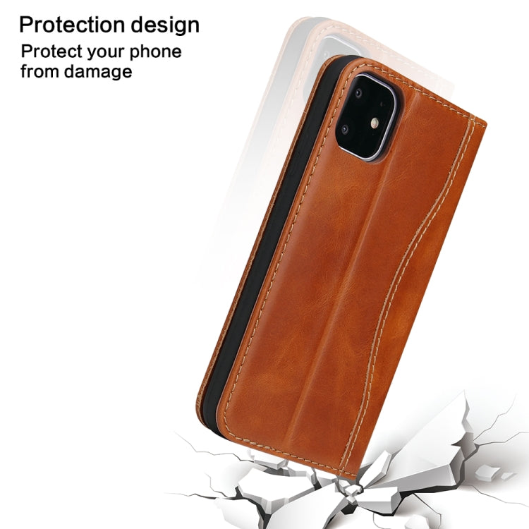 For iPhone 11 Fierre Shann Cowhide Texture Horizontal Flip Leather Case with Holder & Card Slots & Wallet