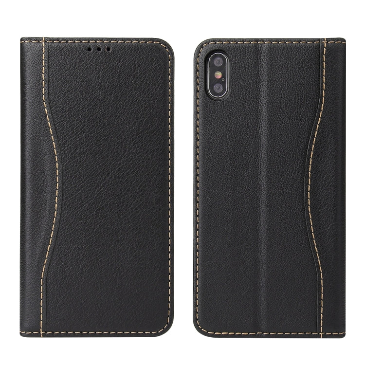 For iPhone XS / X Fierre Shann Cowhide Texture Horizontal Flip Leather Case with Holder & Card Slots & Wallet