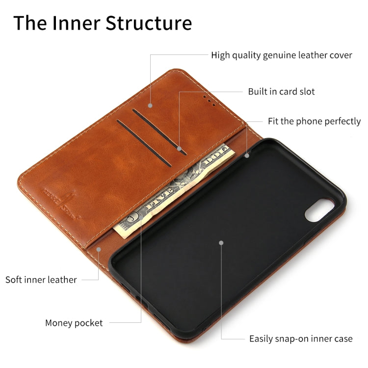 For iPhone XS / X Fierre Shann Cowhide Texture Horizontal Flip Leather Case with Holder & Card Slots & Wallet