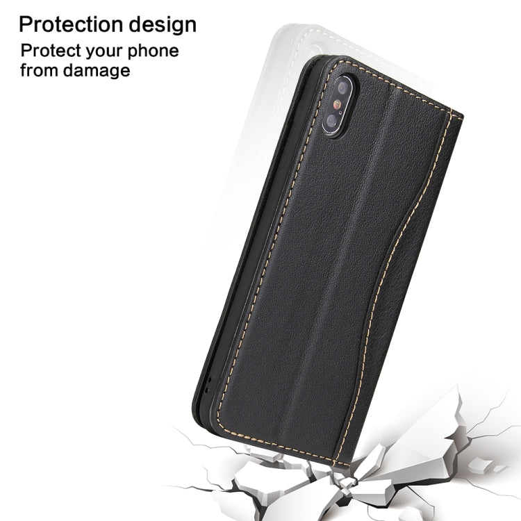 For iPhone XS Max Fierre Shann Cowhide Texture Horizontal Flip Leather Case with Holder & Card Slots & Wallet