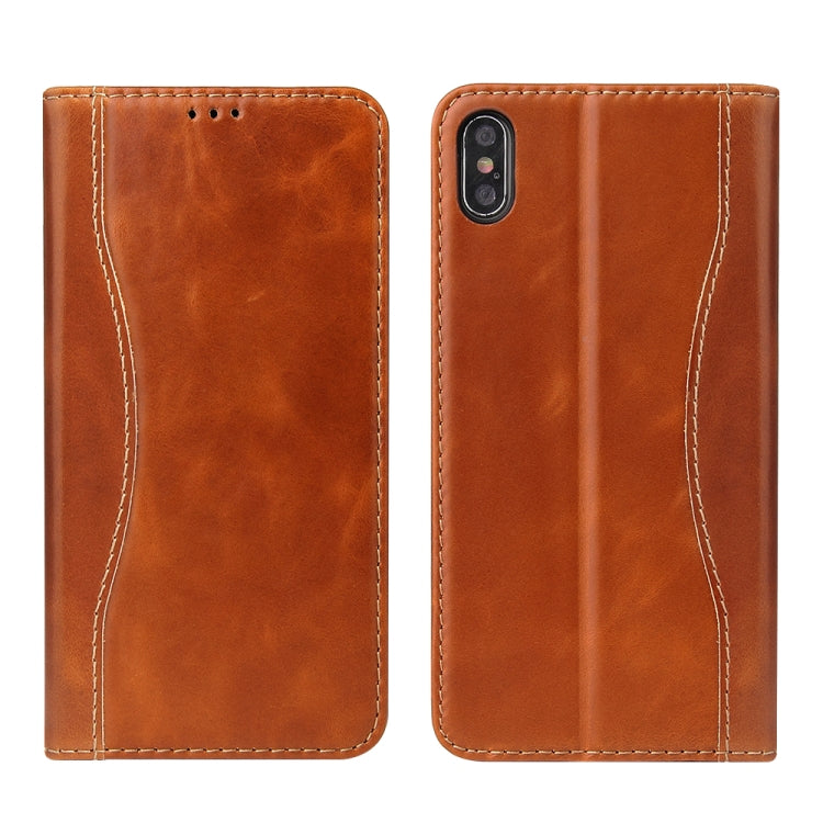 For iPhone XS Max Fierre Shann Cowhide Texture Horizontal Flip Leather Case with Holder & Card Slots & Wallet