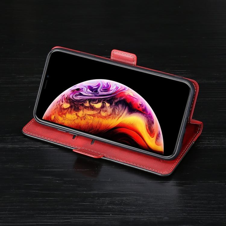For iPhone 12 / 12 Pro Retro Texture Contrast Color Side Buckle Horizontal Flip Leather Case with Holder & Card Slots & Wallet
