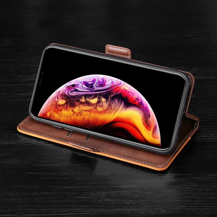 For iPhone 12 / 12 Pro Retro Texture Contrast Color Side Buckle Horizontal Flip Leather Case with Holder & Card Slots & Wallet