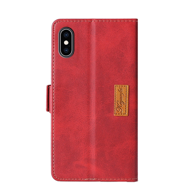 For iPhone X / XS Retro Texture Contrast Color Side Buckle Horizontal Flip Leather Case with Holder & Card Slots & Wallet