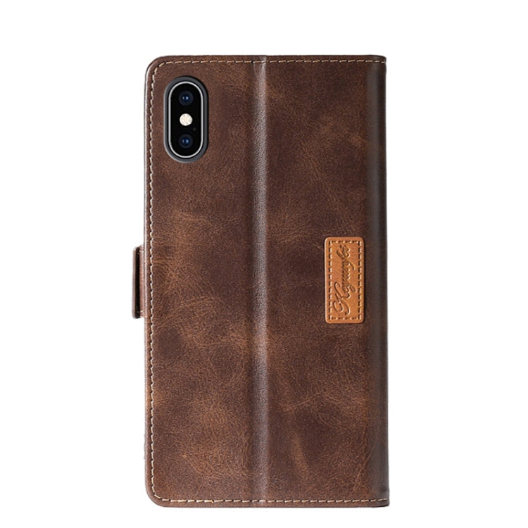 For iPhone X / XS Retro Texture Contrast Color Side Buckle Horizontal Flip Leather Case with Holder & Card Slots & Wallet