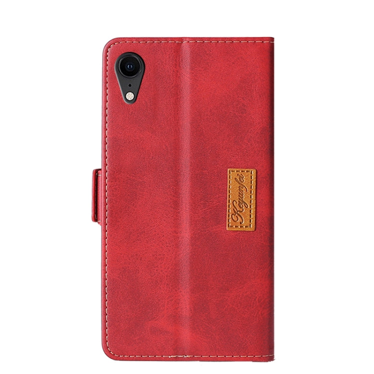 For iPhone XR Retro Texture Contrast Color Side Buckle Horizontal Flip Leather Case with Holder & Card Slots & Wallet