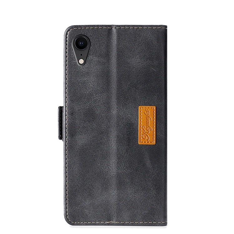 For iPhone XR Retro Texture Contrast Color Side Buckle Horizontal Flip Leather Case with Holder & Card Slots & Wallet