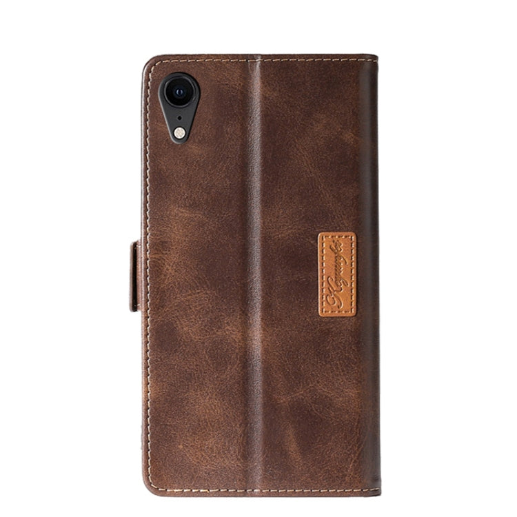 For iPhone XR Retro Texture Contrast Color Side Buckle Horizontal Flip Leather Case with Holder & Card Slots & Wallet