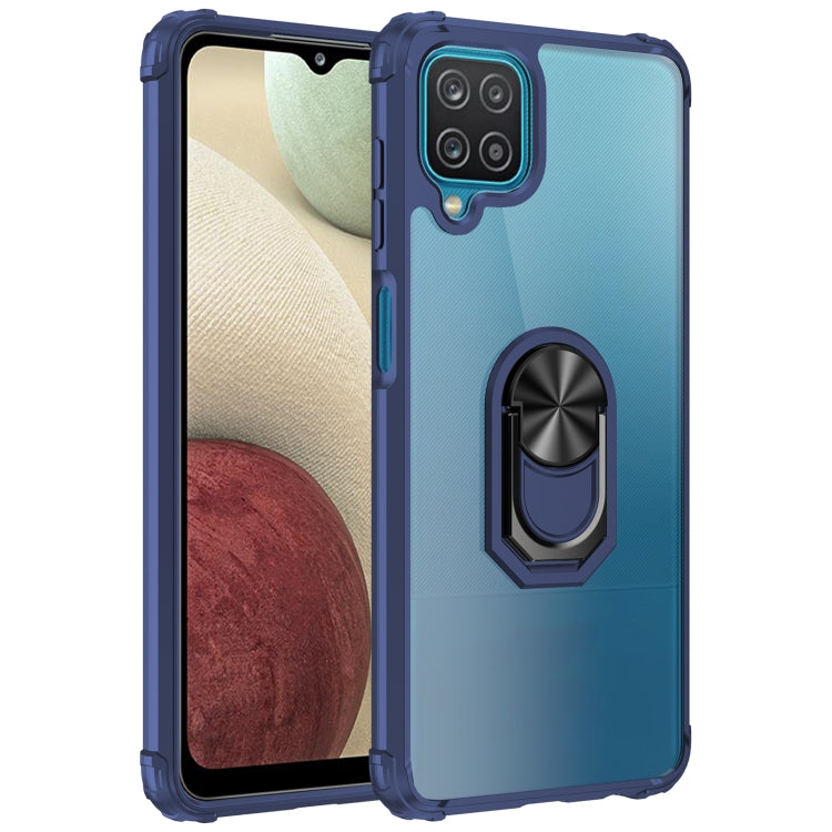 For Samsung Galaxy A12 Shockproof Transparent TPU + Acrylic Protective Case with Ring Holder