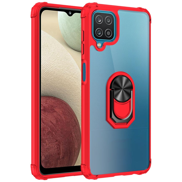For Samsung Galaxy A12 Shockproof Transparent TPU + Acrylic Protective Case with Ring Holder