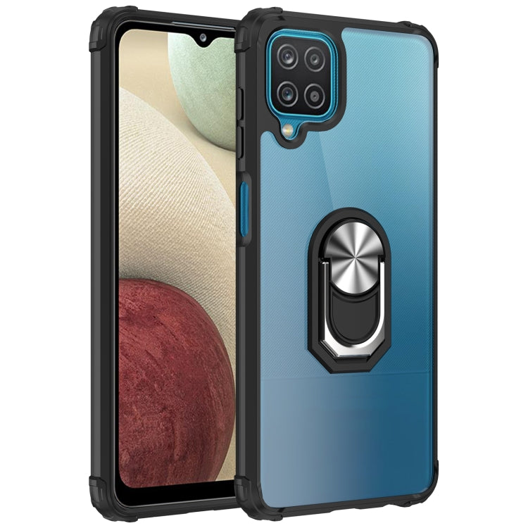 For Samsung Galaxy A12 Shockproof Transparent TPU + Acrylic Protective Case with Ring Holder
