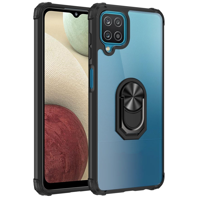 For Samsung Galaxy A12 Shockproof Transparent TPU + Acrylic Protective Case with Ring Holder