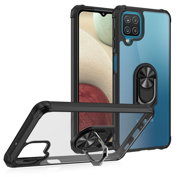 For Samsung Galaxy A12 Shockproof Transparent TPU + Acrylic Protective Case with Ring Holder
