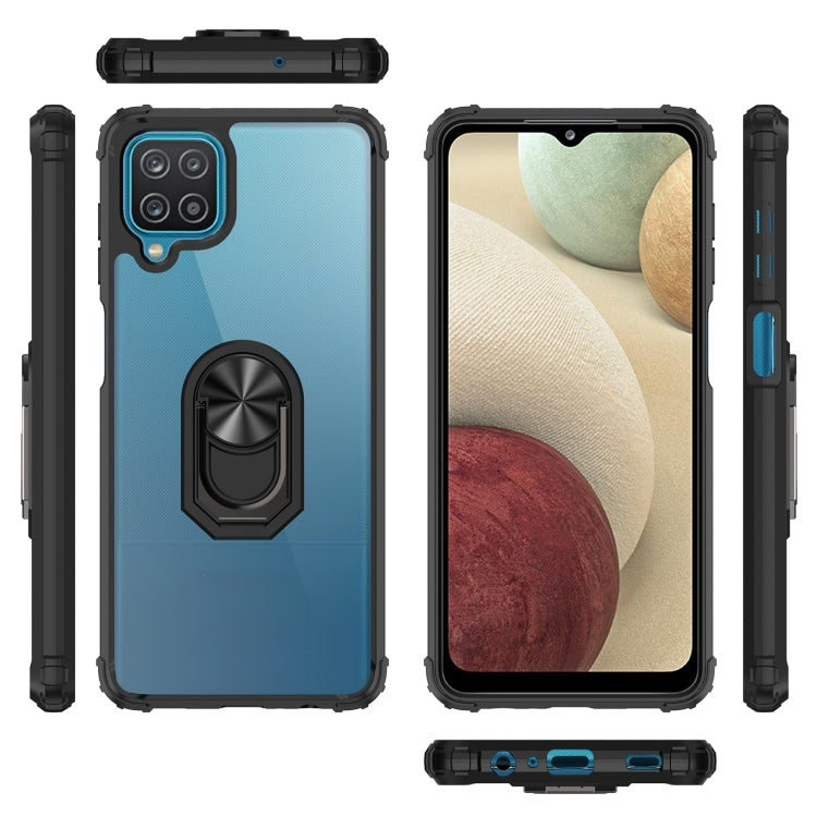 For Samsung Galaxy A12 Shockproof Transparent TPU + Acrylic Protective Case with Ring Holder