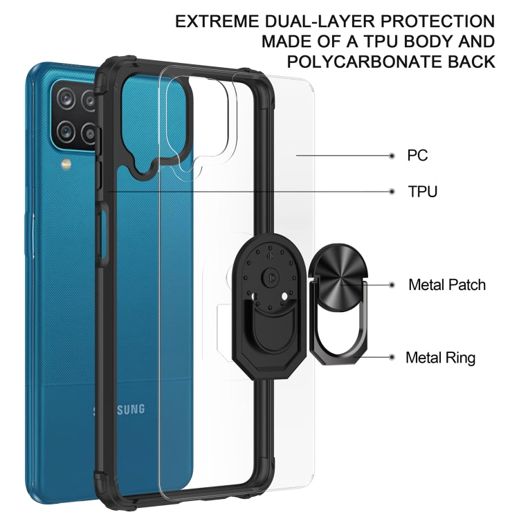 For Samsung Galaxy A12 Shockproof Transparent TPU + Acrylic Protective Case with Ring Holder