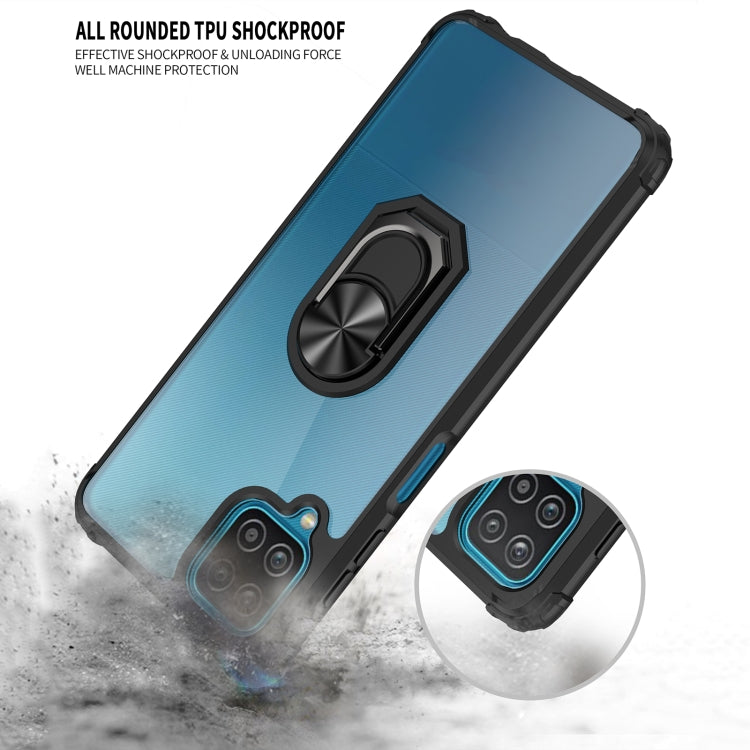 For Samsung Galaxy A12 Shockproof Transparent TPU + Acrylic Protective Case with Ring Holder