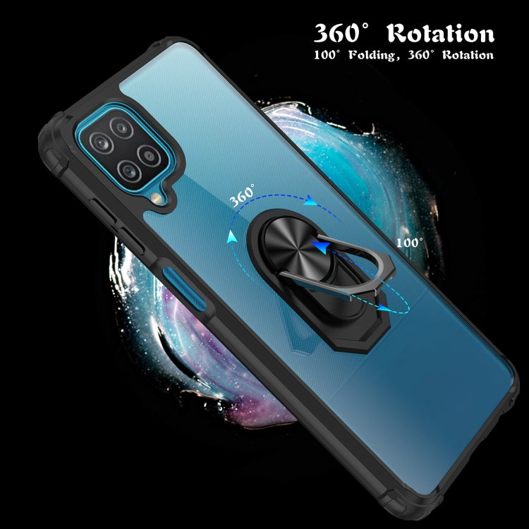 For Samsung Galaxy A12 Shockproof Transparent TPU + Acrylic Protective Case with Ring Holder