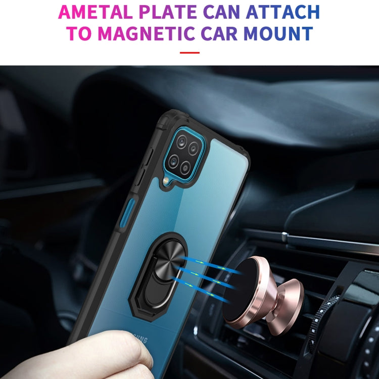 For Samsung Galaxy A12 Shockproof Transparent TPU + Acrylic Protective Case with Ring Holder