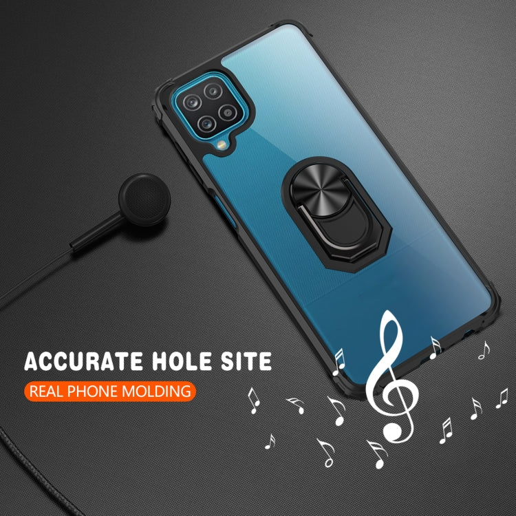 For Samsung Galaxy A12 Shockproof Transparent TPU + Acrylic Protective Case with Ring Holder