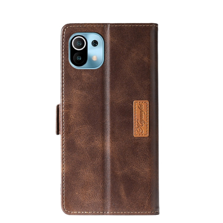 For Xiaomi Mi 11 Retro Texture Contrast Color Side Buckle Horizontal Flip Leather Case with Holder & Card Slots & Wallet