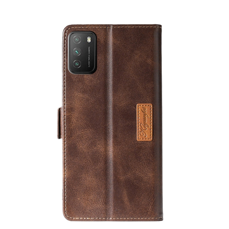 For Xiaomi Poco M3 Retro Texture Contrast Color Side Buckle Horizontal Flip Leather Case with Holder & Card Slots & Wallet